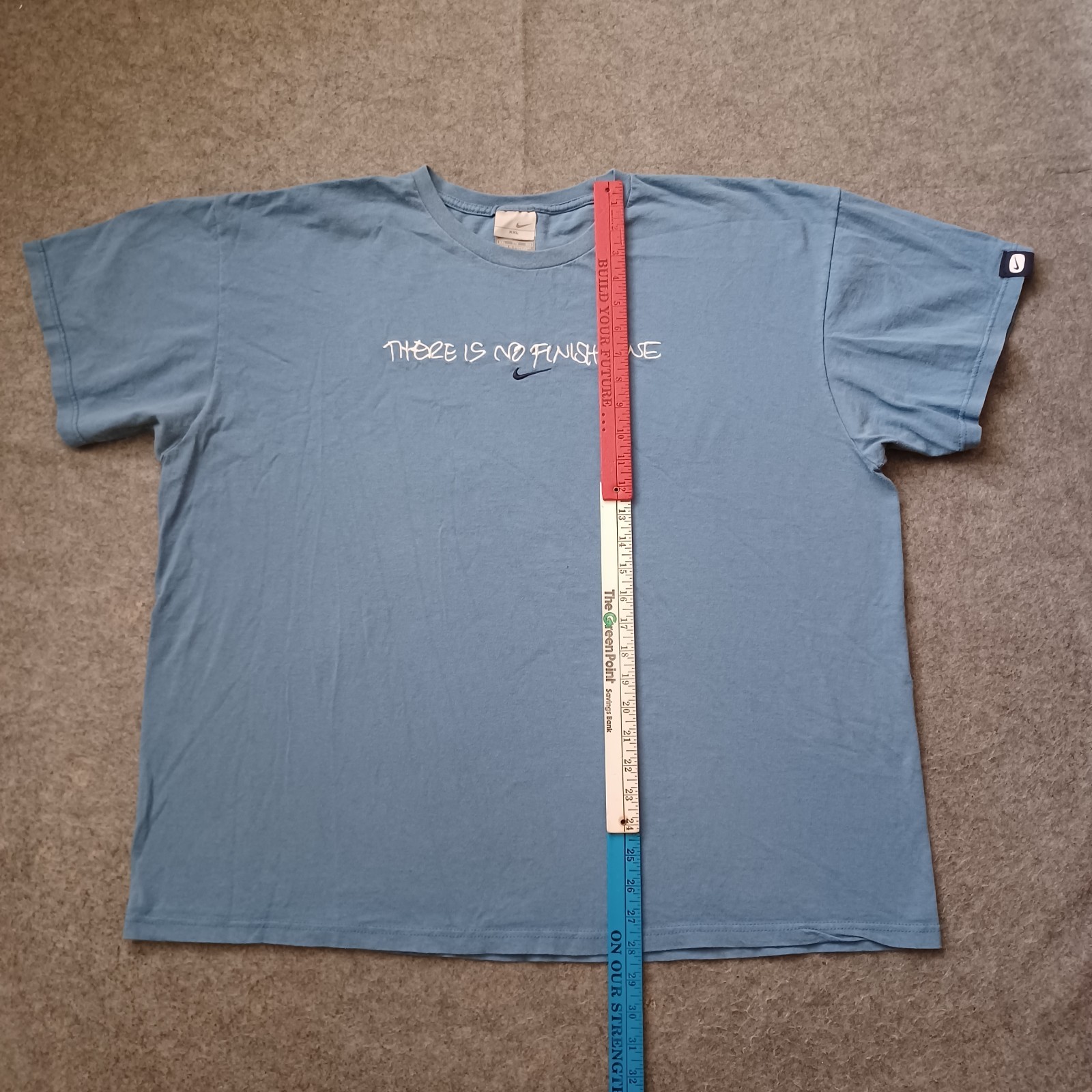 Vtg Nike T Shirt Mens XXL Blue Center Swoosh Embroidered There Is No Finish Line