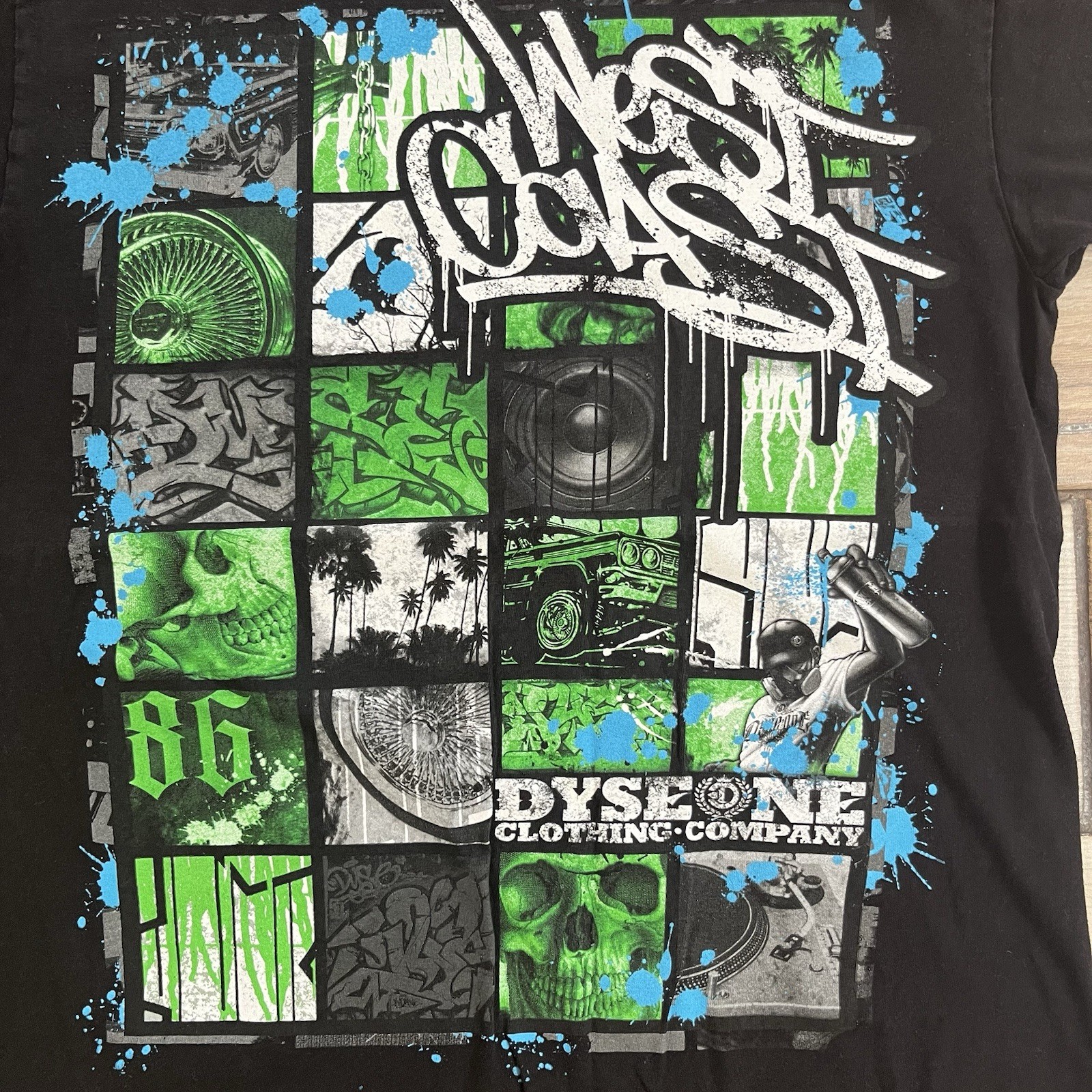 Dyse One T Shirt Mens Medium Black West Coast Graphic Double Sided