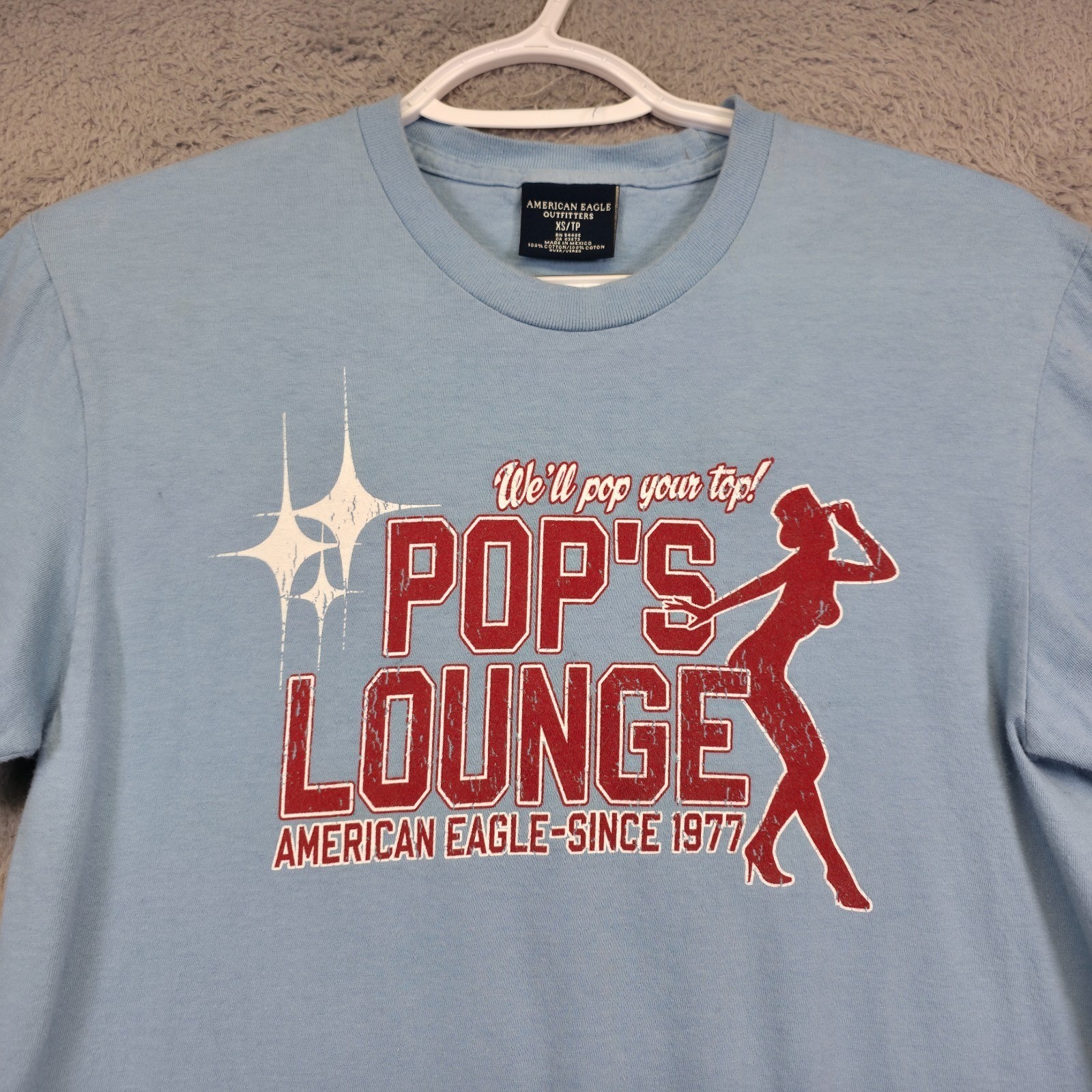 Y2K American Eagle Shirt Mens XS Blue Pops Lounge Novelty Gag Funny Tee 2000s