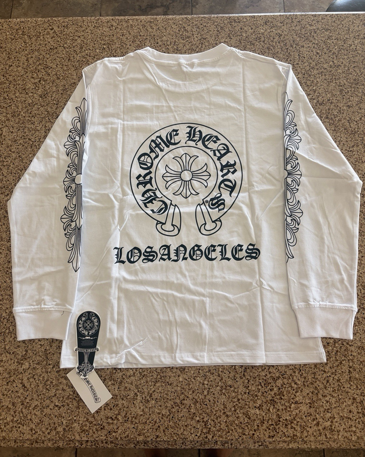 Chrome Hearts Los Angeles Men&rsquo;s L White Long Sleeve Graphic Pocket Tee Cotton
