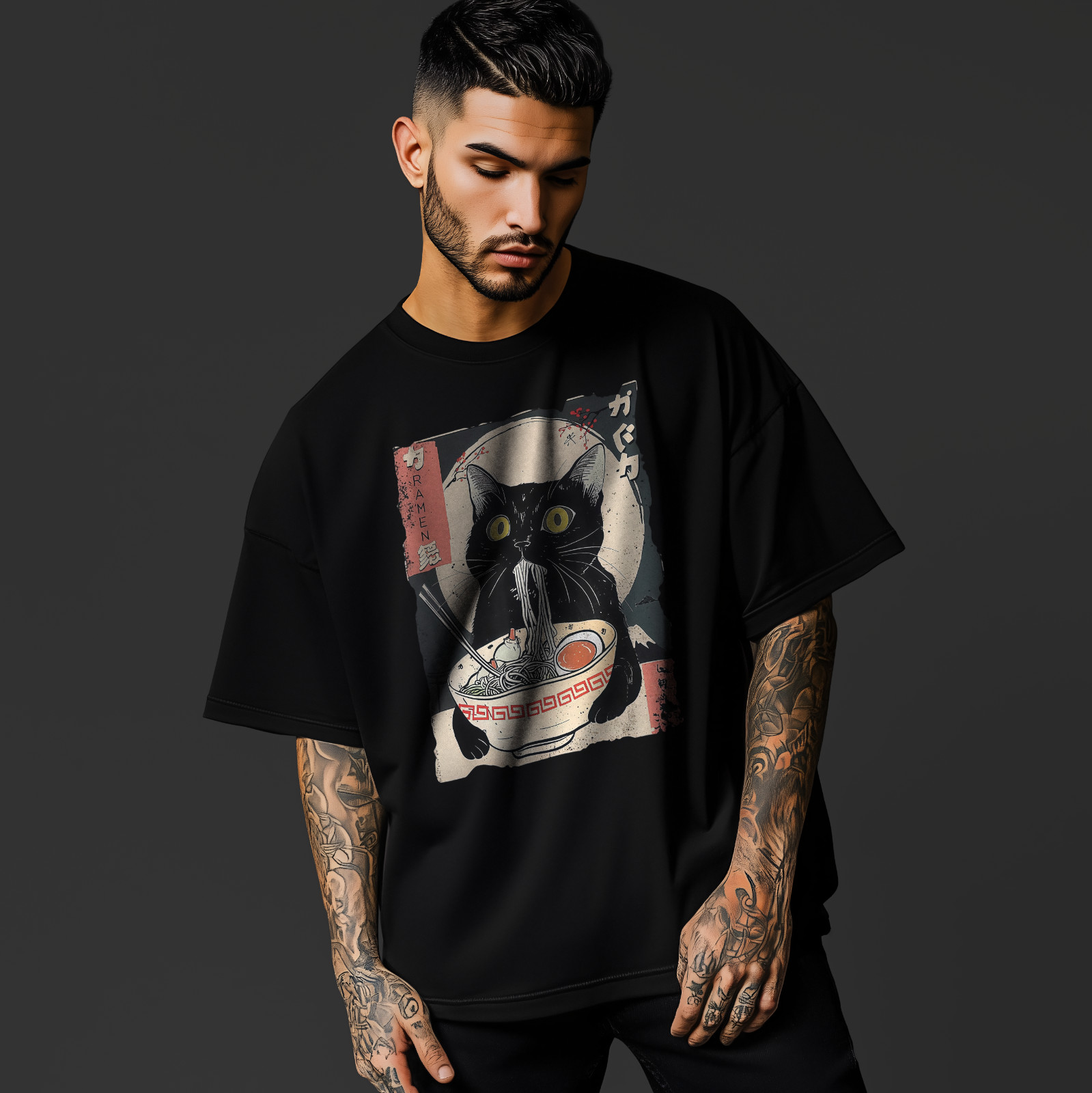 Black Cat Ramen T-Shirt – Japanese Noodle Bowl Graphic Tee A296