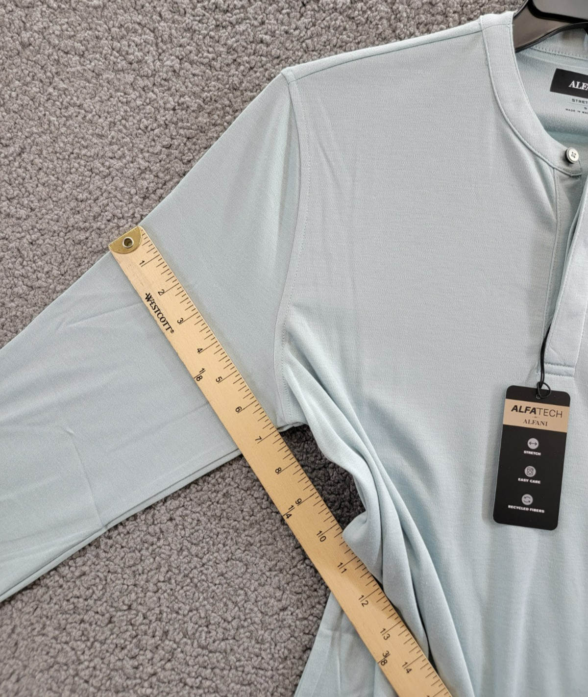 Alfani Alfatech Solid Henley Neck Shirt Men&rsquo;s S Cloud Blue Long Sleeve Pullover