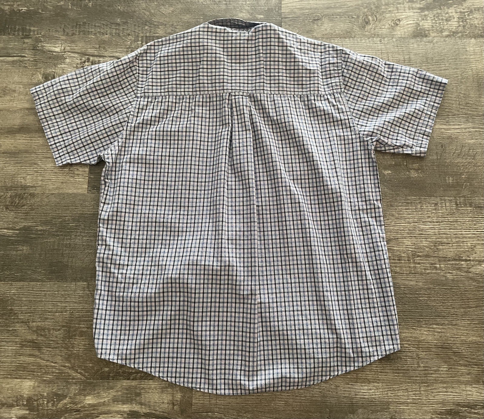 VINTAGE CHAPS XL EASY CARE COLLARED BUTTON UP SHORT SLEEVE SHIRT PLAID BLUE