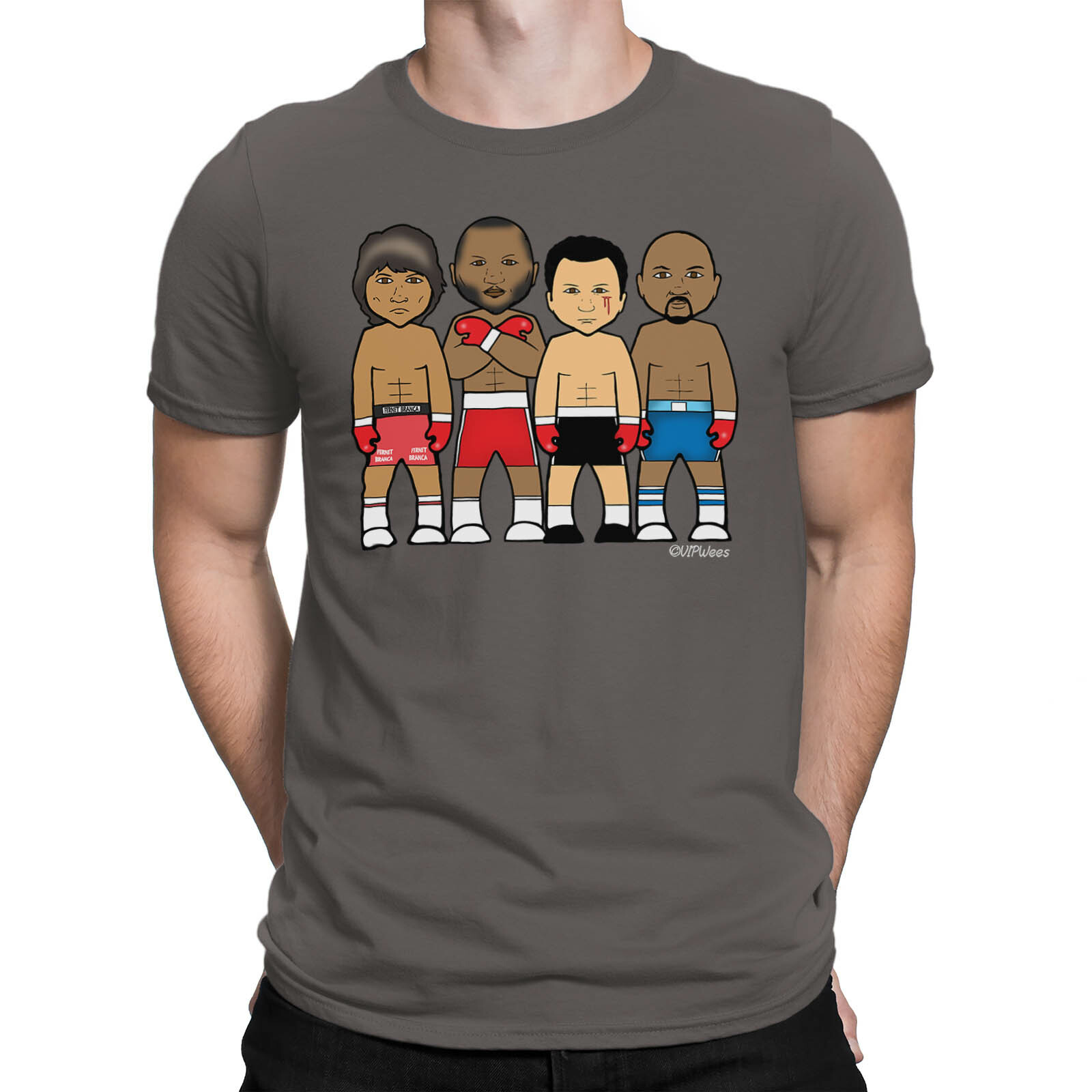 Mens ORGANIC Cotton VIPwees T-Shirt Boxing Middleweight Legends Sport Caricature