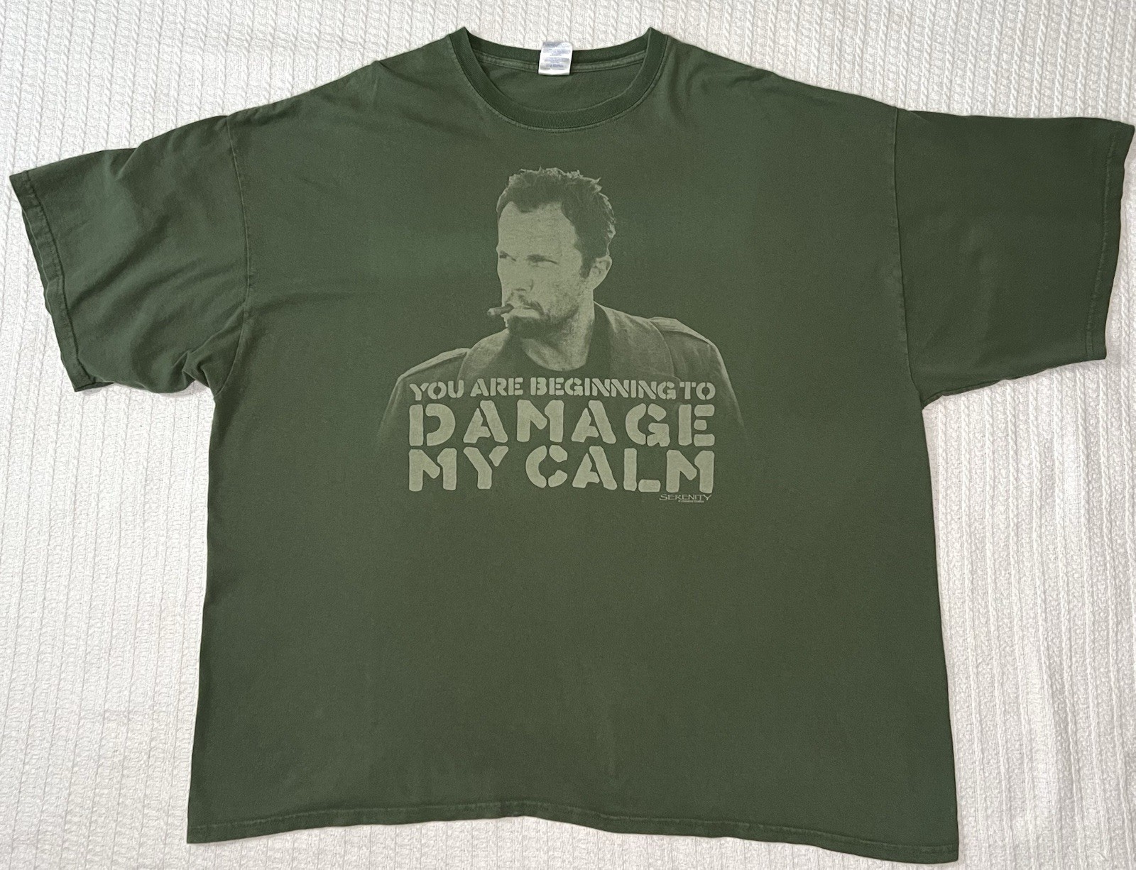Serenity Sci-Fi TV Show Damage My Calm Green Promo T Shirt Men 4XL 29” X 31”