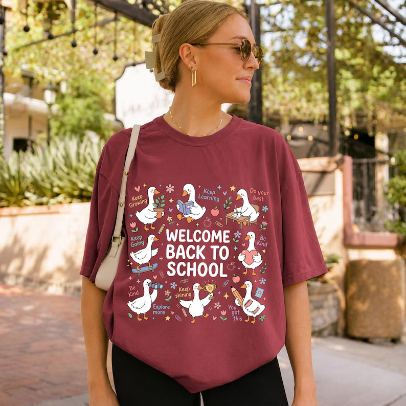 Welcome Back To School Shirt Cute Duck Goose Teacher Student Graphic T-Shirt