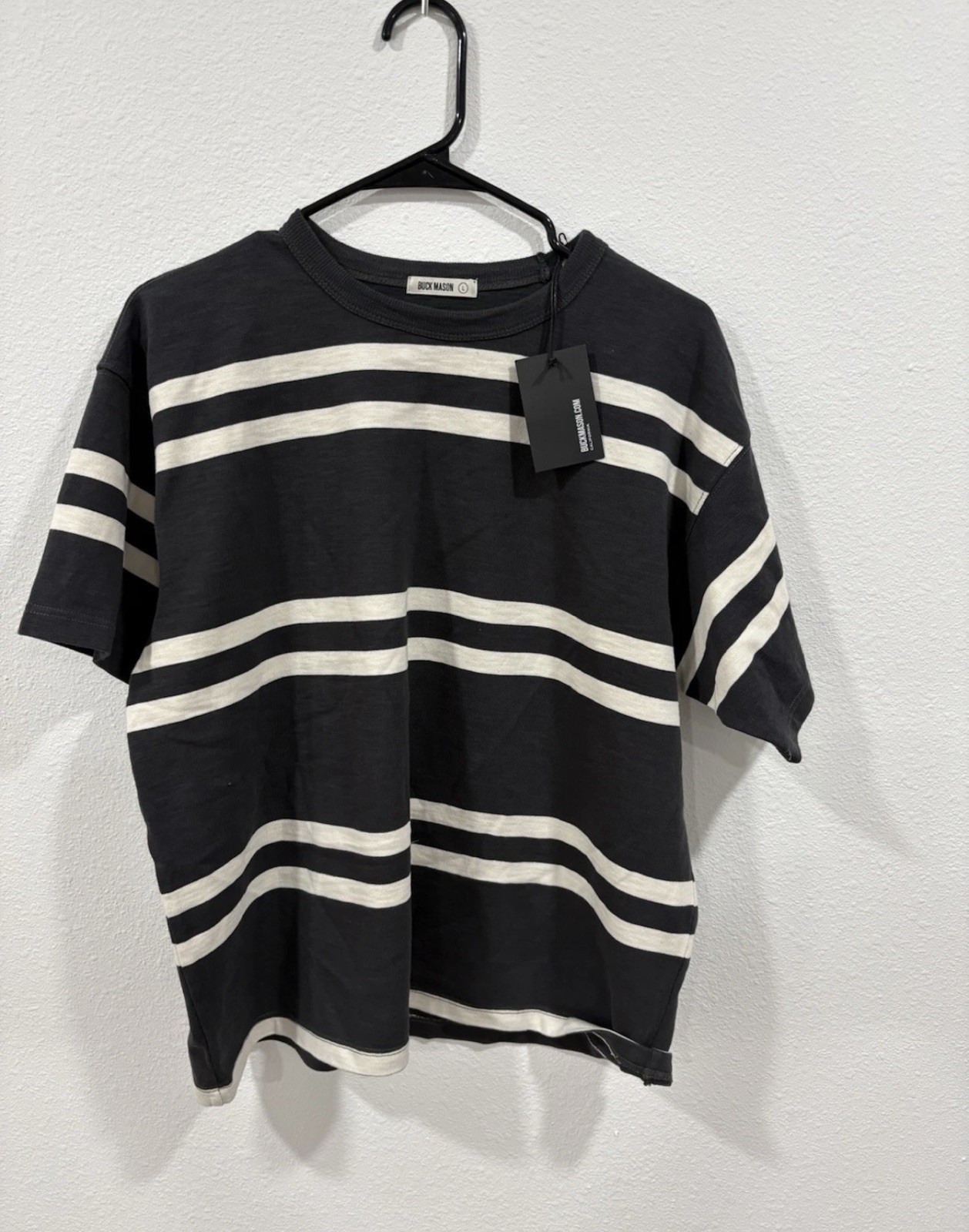 NWT Buck Mason Kokomo Stripe Tee Large Natural Faded Black Shirt Men’s 78$