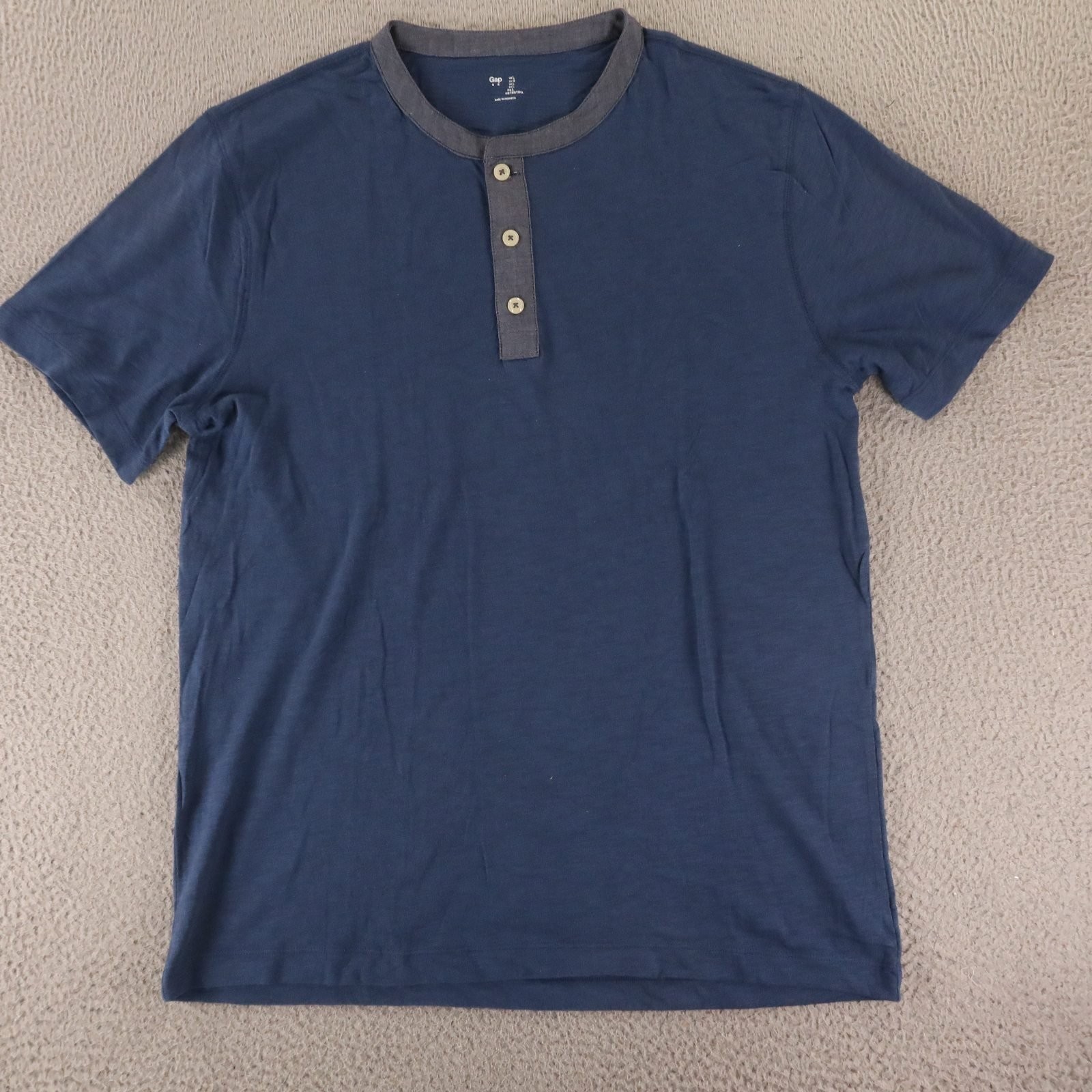 Gap Shirt Mens L Blue 100% Cotton Henley Short Sleeve Contrast Collar
