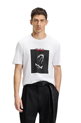 Hugo Boss Mens Dobero Short Sleeve Crewneck Dog Fangs Graphic T-Shirt White-Smal