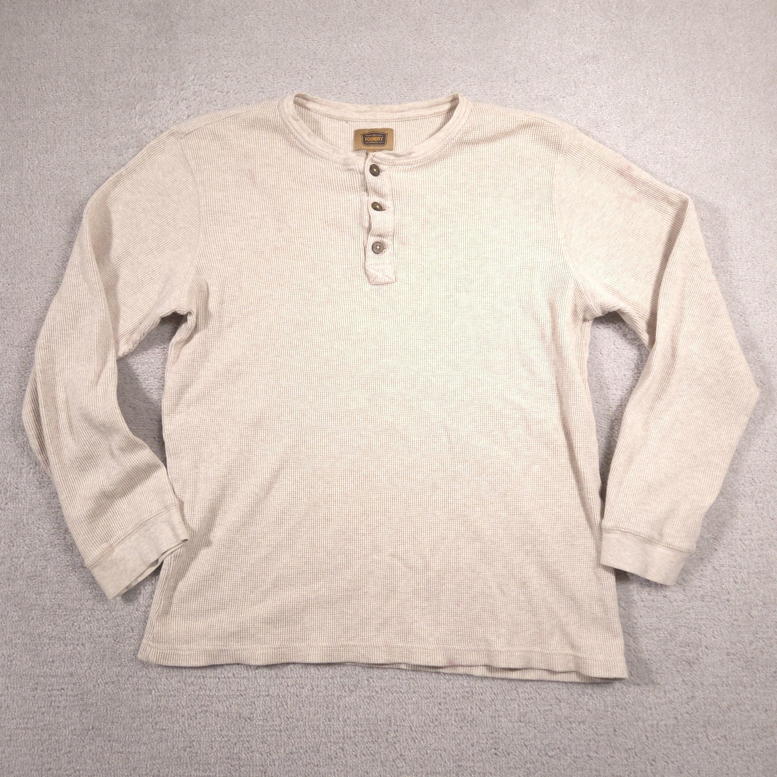 The Foundry Supply Co Henley Shirt Mens LT Beige Thermal Long Sleeve Knit