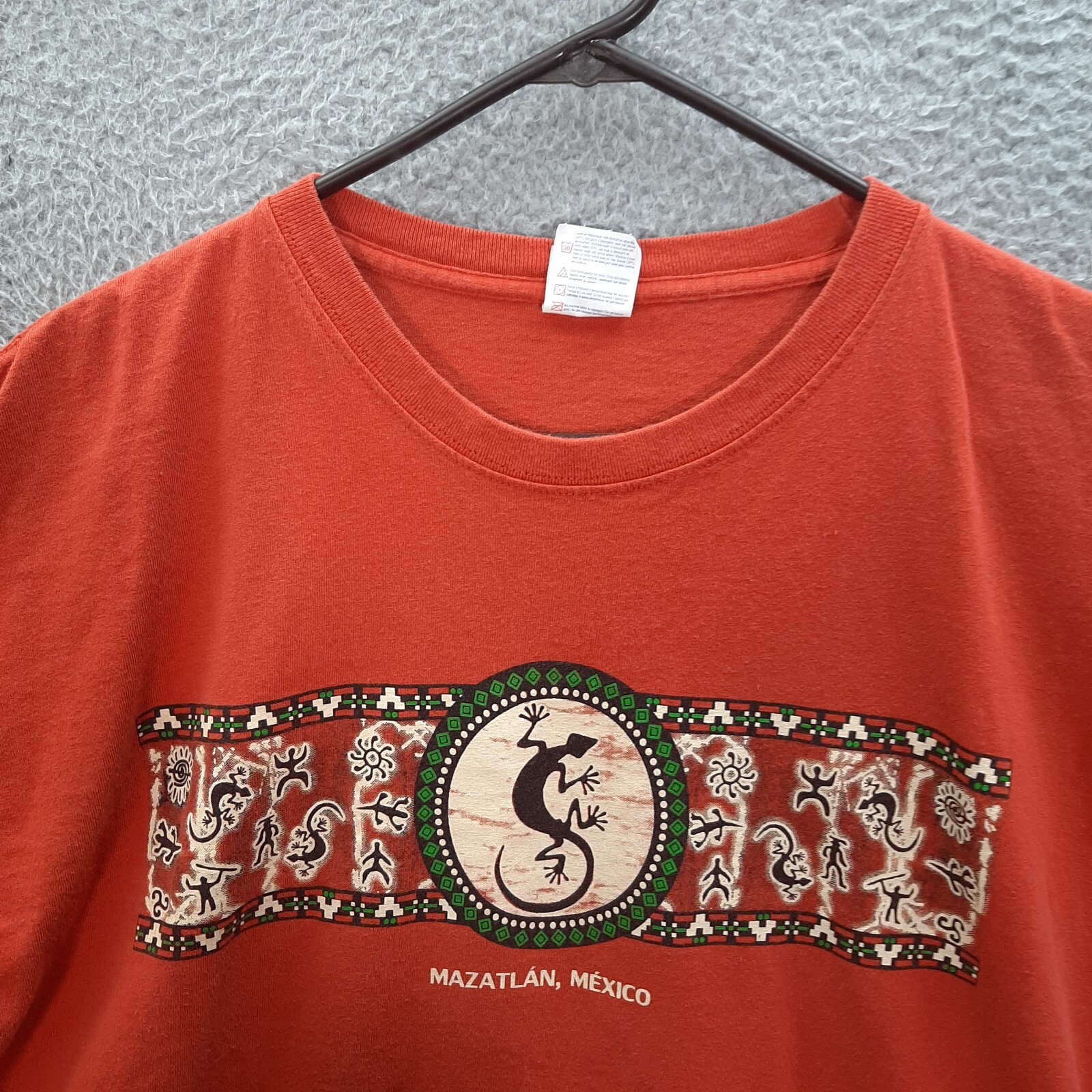 Mexico Shirt Adult 2XL XXL Orange Mazatlan Gecko Lizard Iguana Aztec Southwest