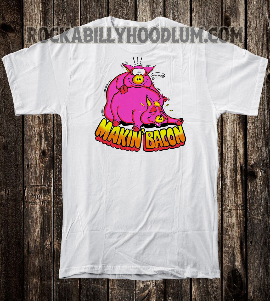 Retro Art Novelty Tee T Shirt Makin Bacon Pigs Chopper Biker Vanner 80&rsquo;s