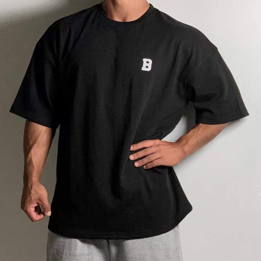 Men’s Oversize Drop Shoulder Muscle T‑Shirt Loose Fit Gym Fitness Streetwear