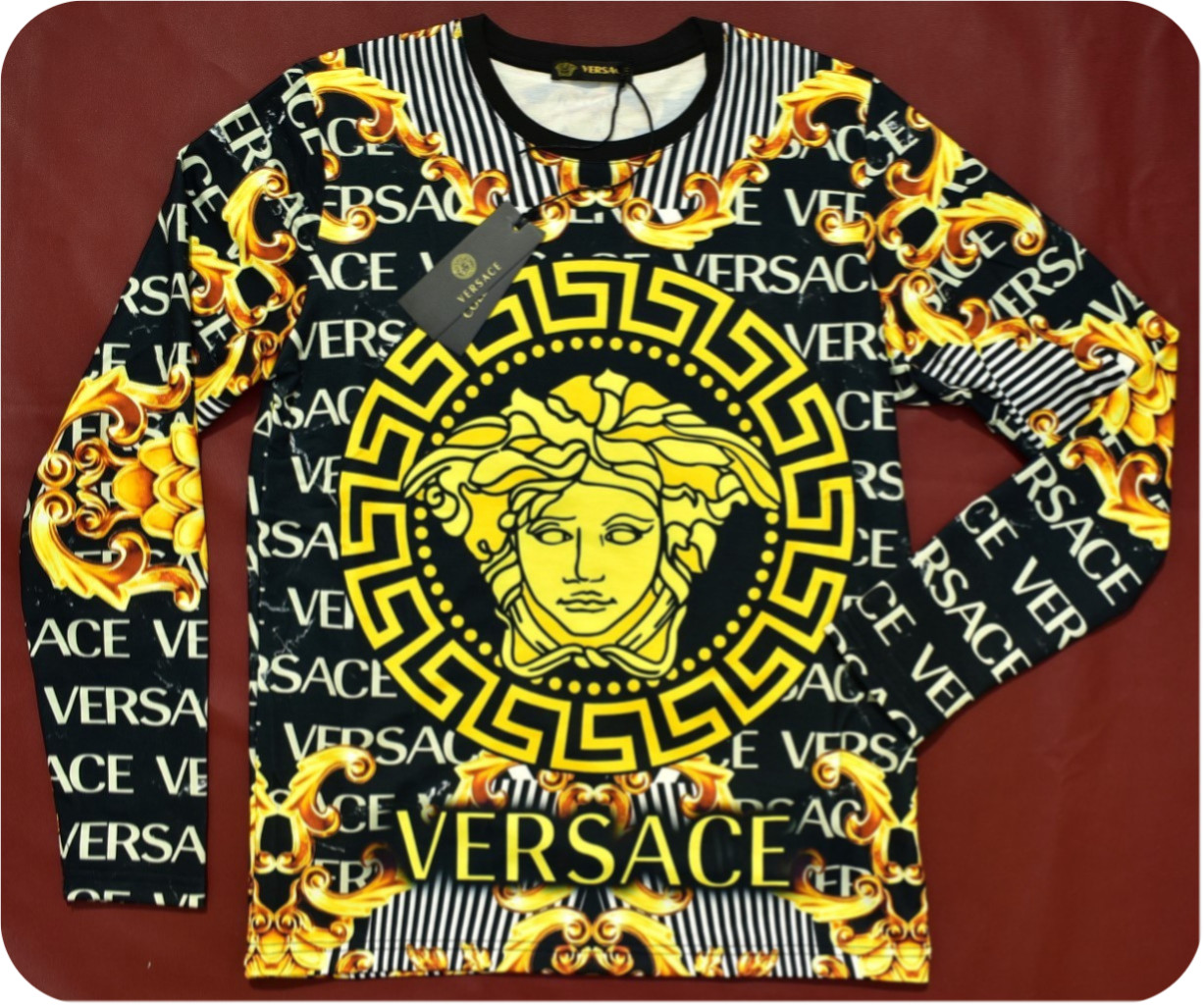 Versace Men&rsquo;s Floral Print Medusa Gold Long Sleeve Shirt Size L