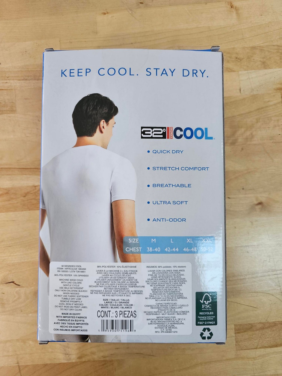 L / LARGE WHITE – 3 PACK – 32 Degrees Cool Men&rsquo;s Short Sleeve T-Shirts Crew Neck