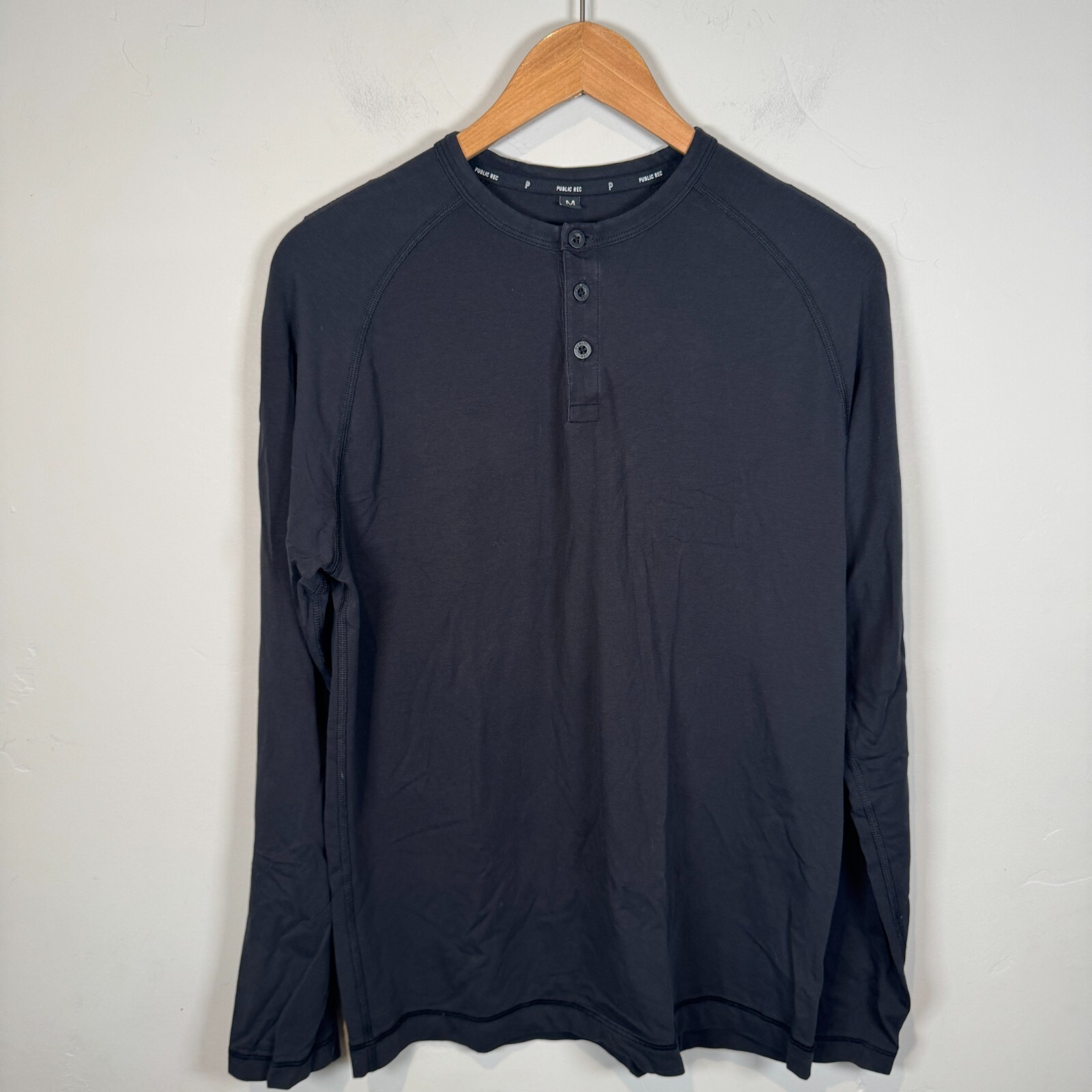 Public Rec Go-To Henley Shirt Size Medium Black Pima Cotton Stretch Long Sleeve