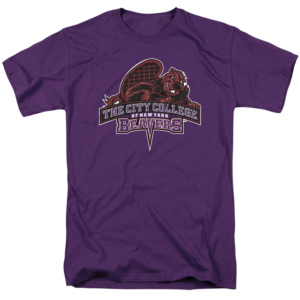 City College of New York Adult T-Shirt Distressed Primary Logo, Purple, S-4XL