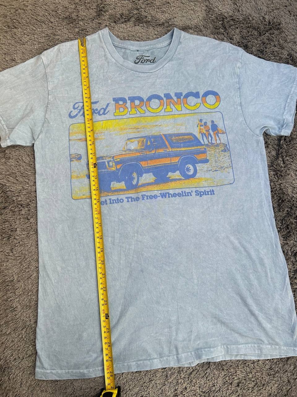Ford Bronco Free-Wheelin Graphic T-Shirt Medium Blue Acid Wash Vintage Style
