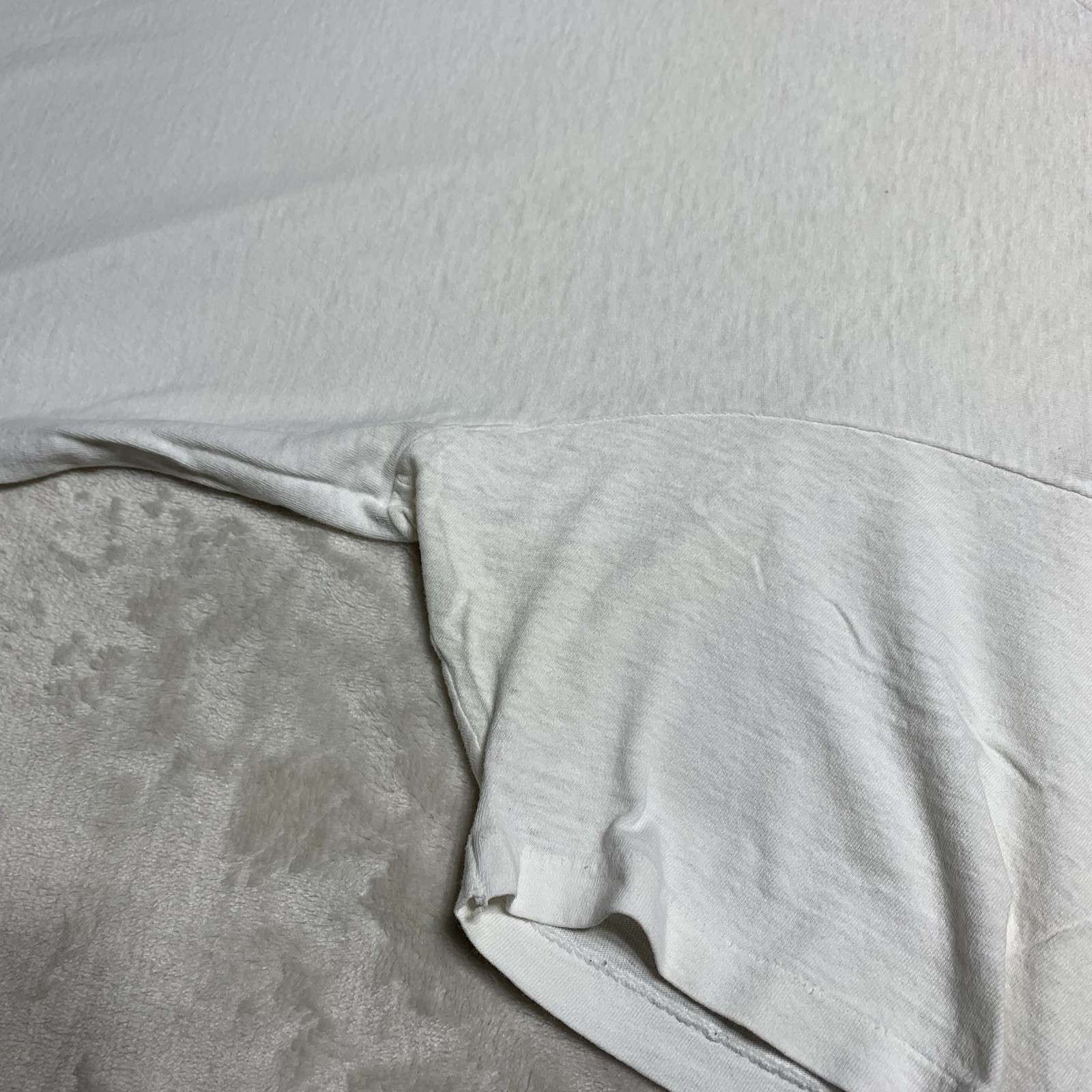 Vintage 90s Hanes Blank White T Shirt L/XL Worn Distressed Single Stitch USA