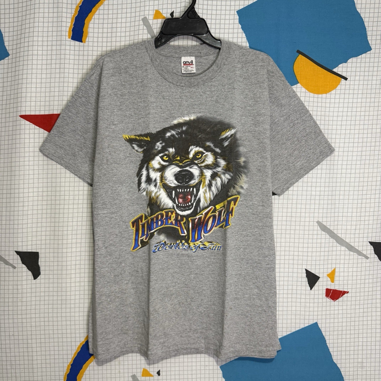 Vintage 90s Worlds Of Fun Tshirt XL Timber Wolf Ride Amusement Park Nature