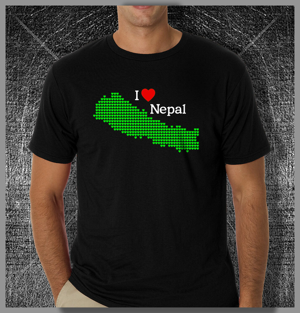 Nepal I Love Nepal Heart Map Men&rsquo;s Black T-shirt Nepalese shirt 100% cotton No.2