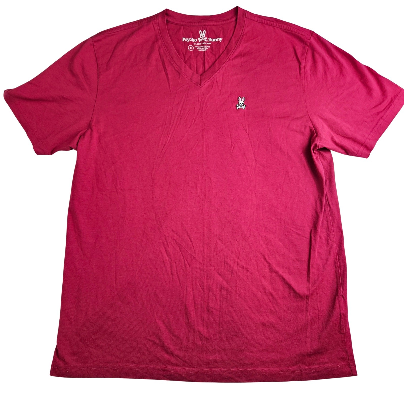 Psycho Bunny Mens Pink V-Neck Short Sleeve T-Shirt Size 8 XXL Pima Cotton Logo