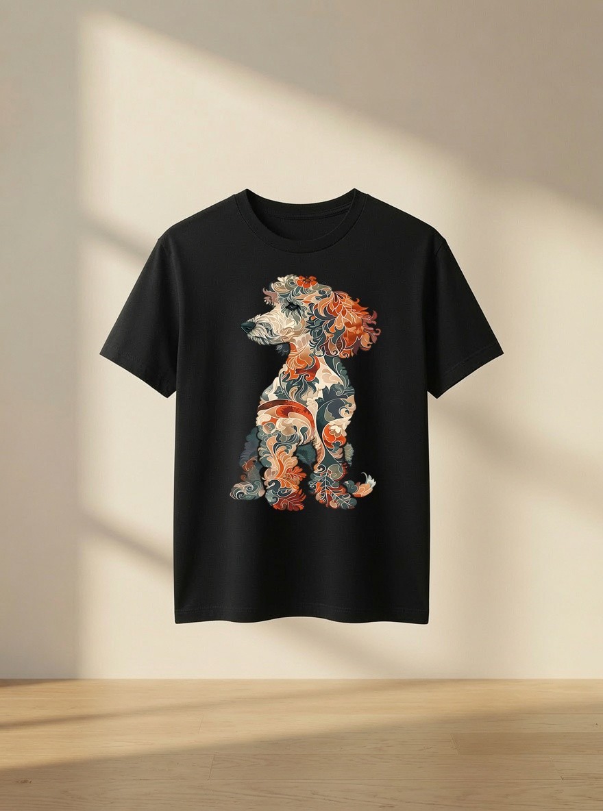 Multicolored Folk Art Poodle Cute Dog Lover for Women Girls Tee