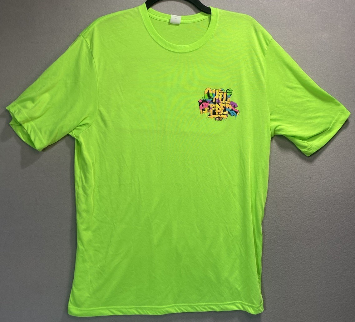 RARE Men’s XL Cosmic Chili Peppers Neon Green Glow Baseball T-Shirt