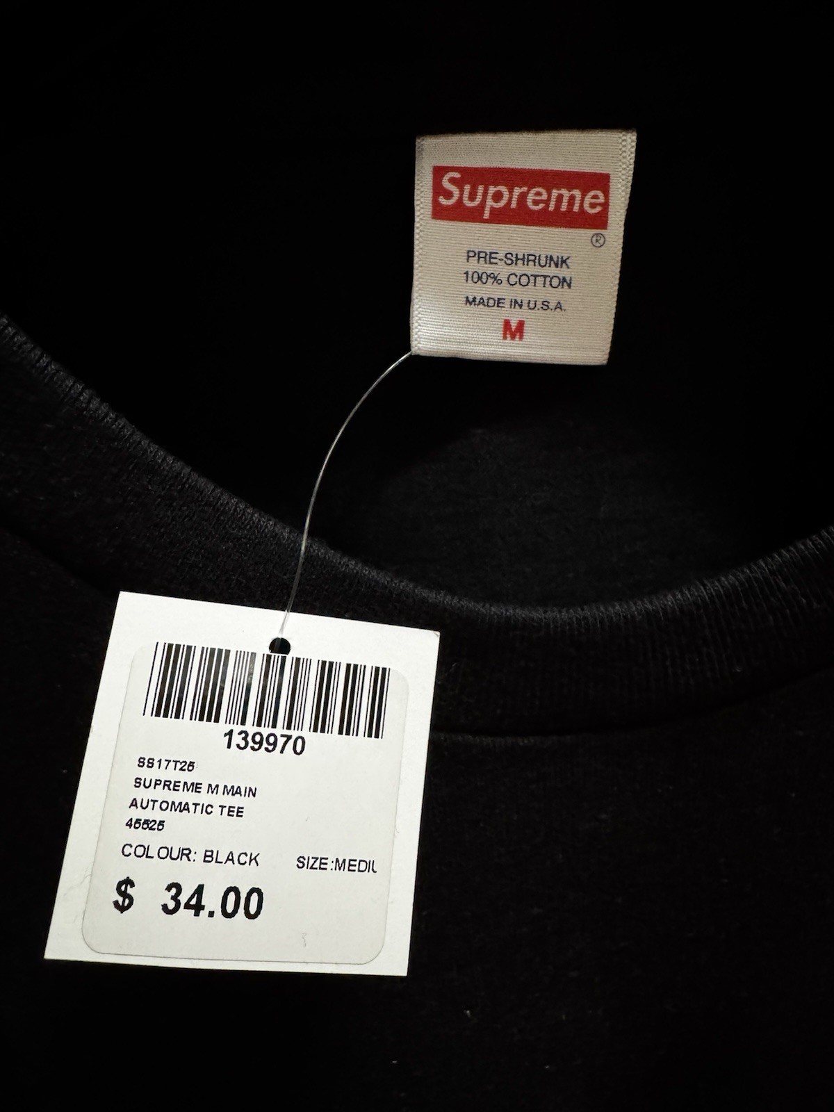 SS17 Supreme Automatic black tee size M medium T-shirt AK47 Gun New 2017