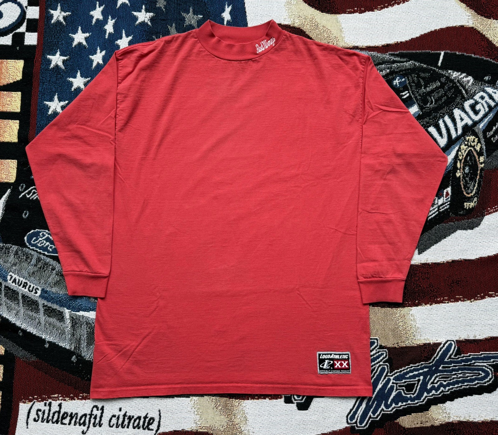 Vintage Logo Athletic Detroit Red Wings Mock Neck Tshirt Mens 2xl Turtle Neck