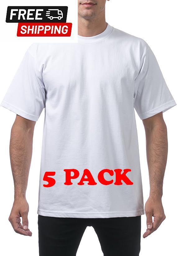 5 PACK Pro Club Heavyweight T-Shirt White Short Sleeve Premium Cotton Mens Tee
