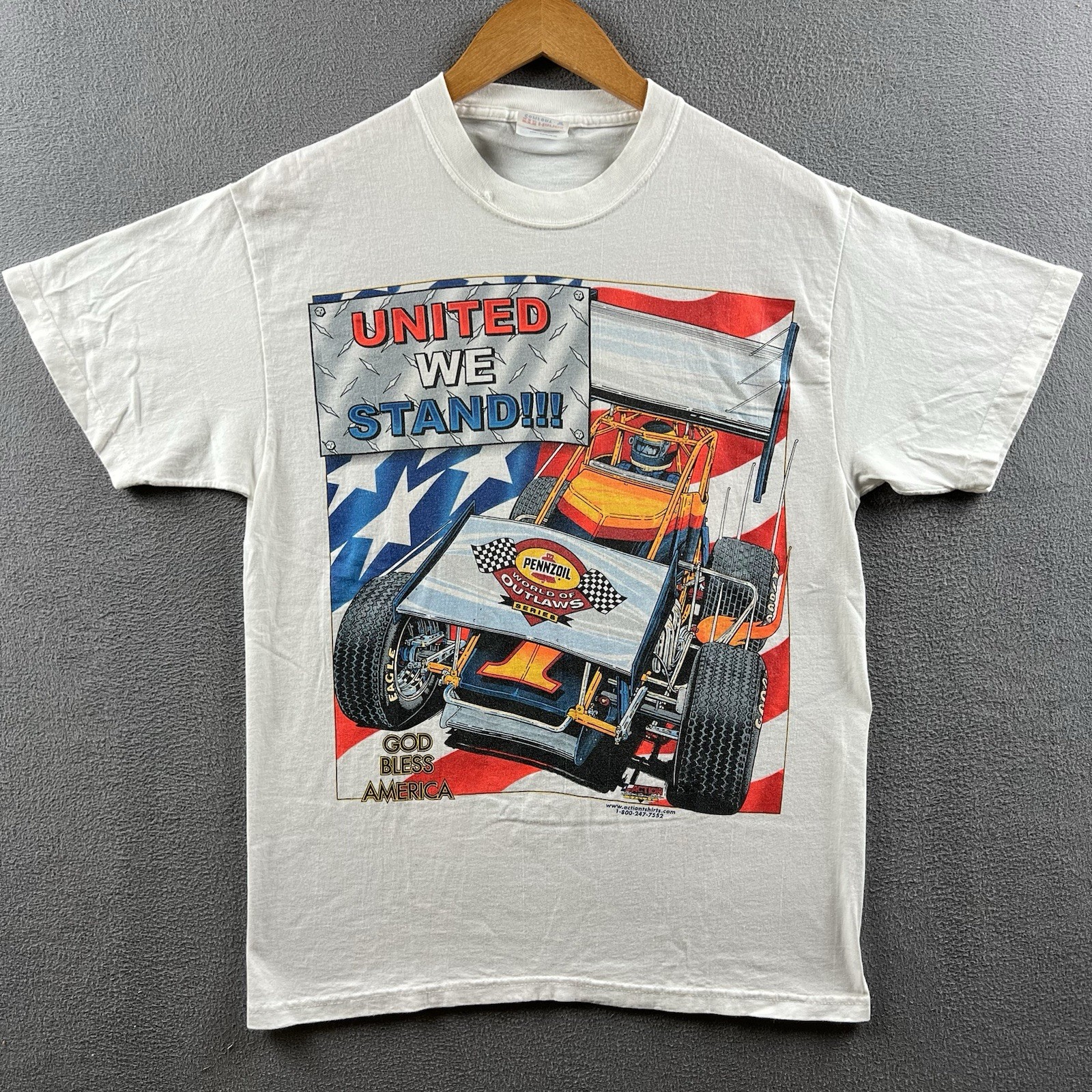 Vintage Racing Shirt Mens Medium White Penzoil Outlaws Screaming Eagle Flames
