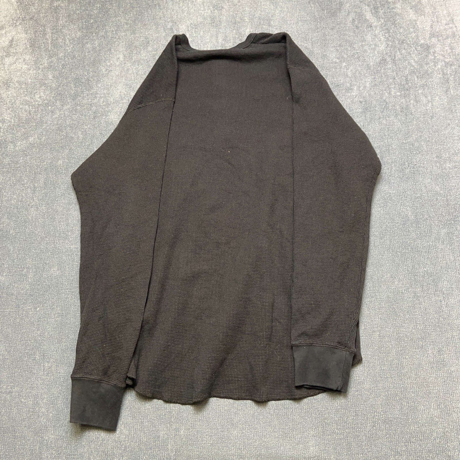 Uniqlo Shirt Mens XL Black Cotton Waffle-Knit Long Sleeve Henley Neck Casual
