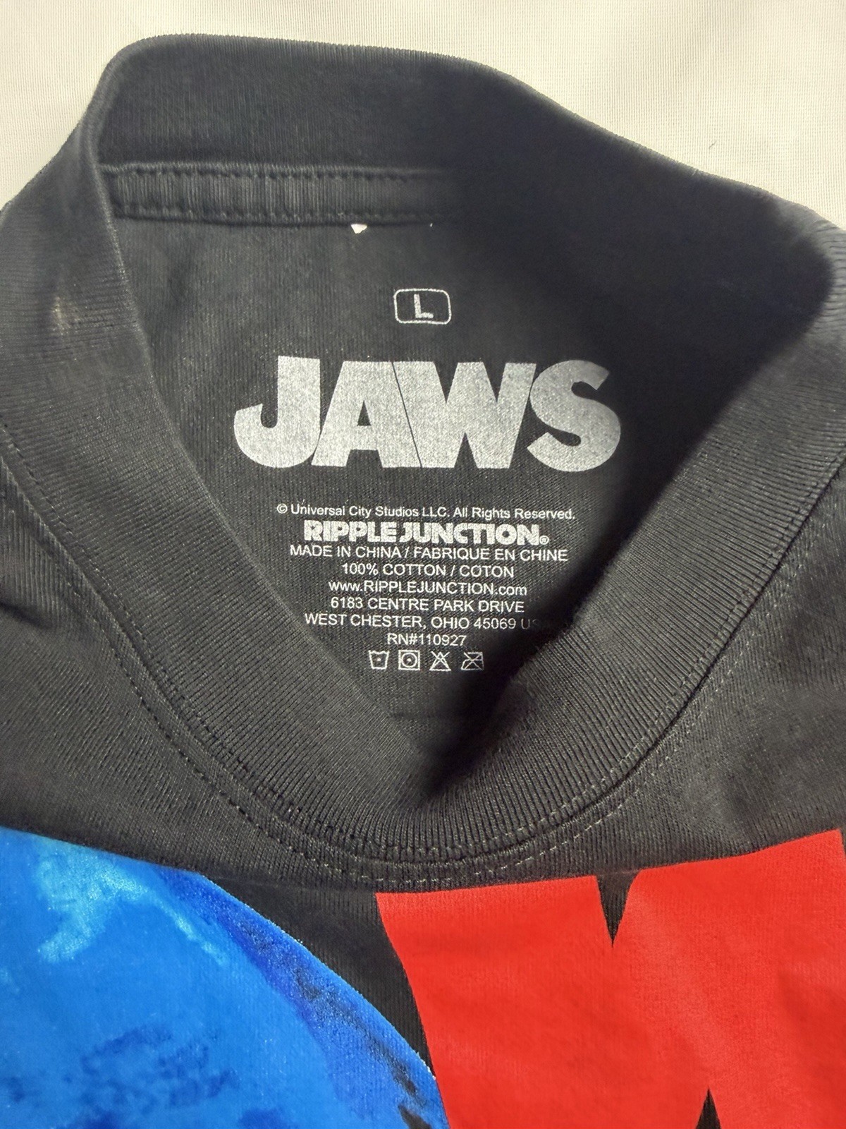 Jaws Ripple Junction Universal Heavyweight SS Black Shirt Movie Sz L B87