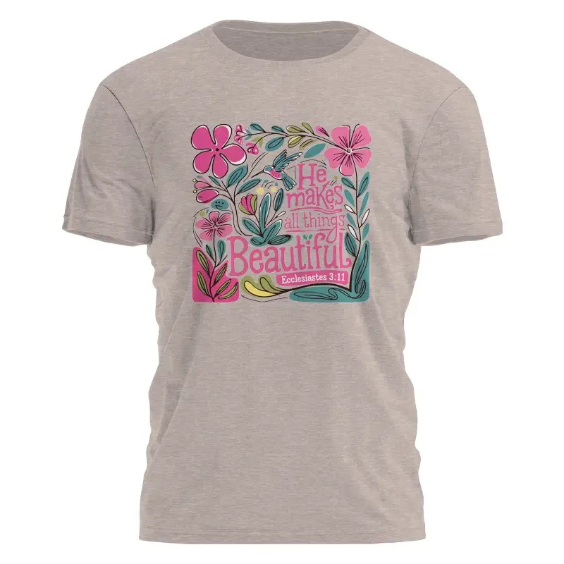 He Makes All Thing Beautiful – Flower Jesus Christian T-Shirt – White – Size XL