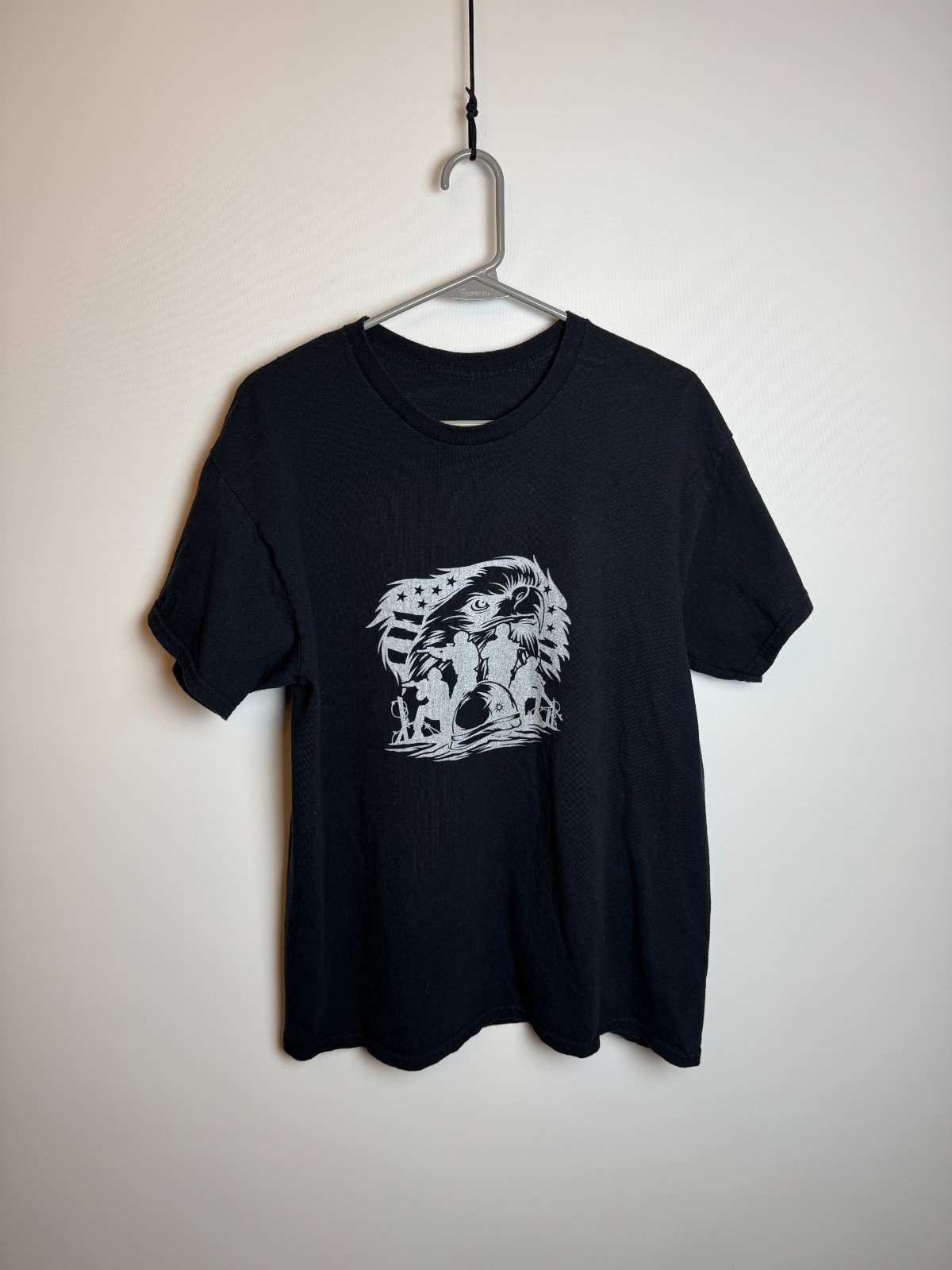 Bald Eagle American Flag Military Patriotic Graphic Tee Black L