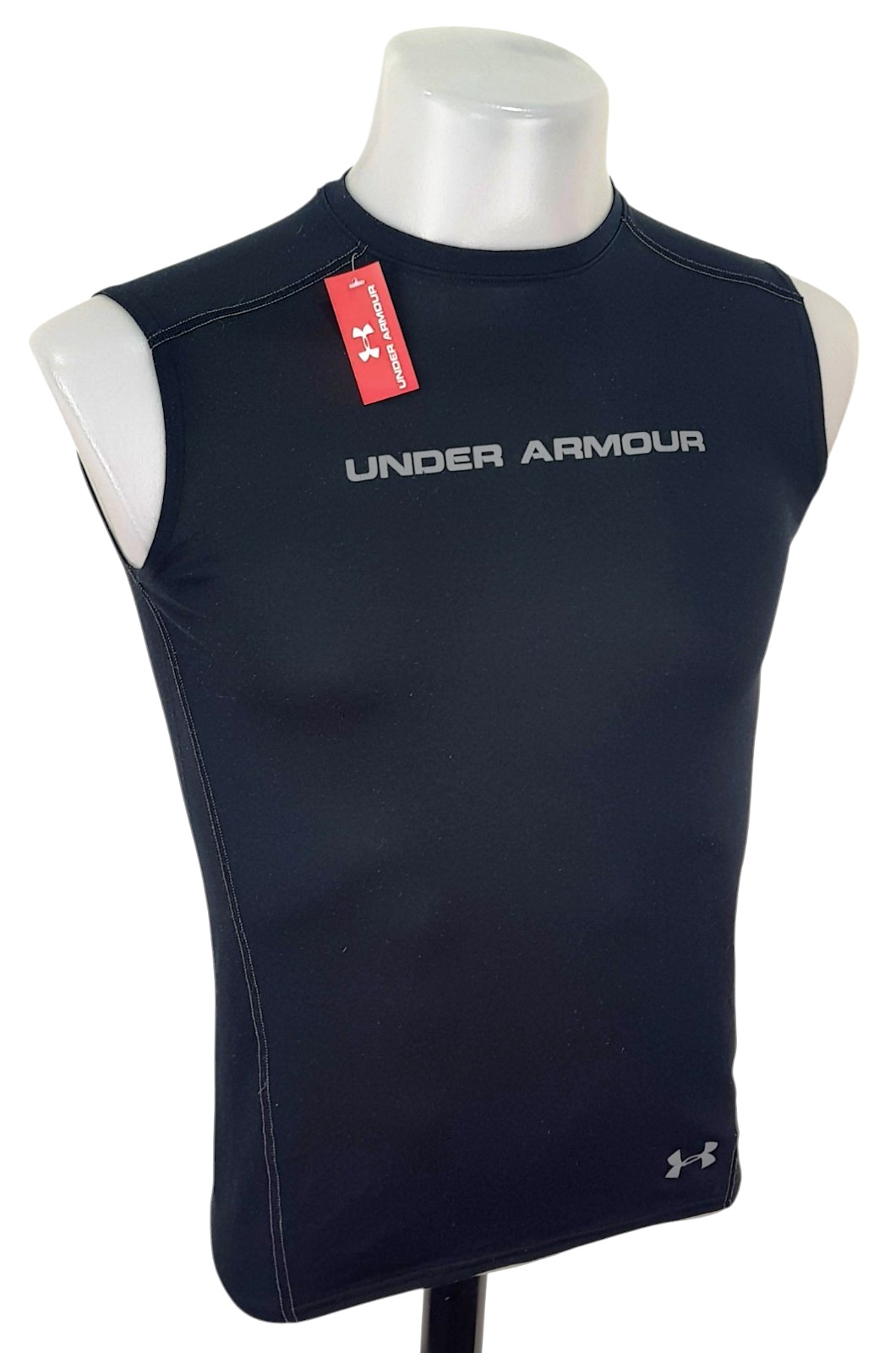 UNDER ARMOUR HEATGEAR Mens Black SLEEVELESS SPORTS TOP VEST Stretch – S -RRP £35