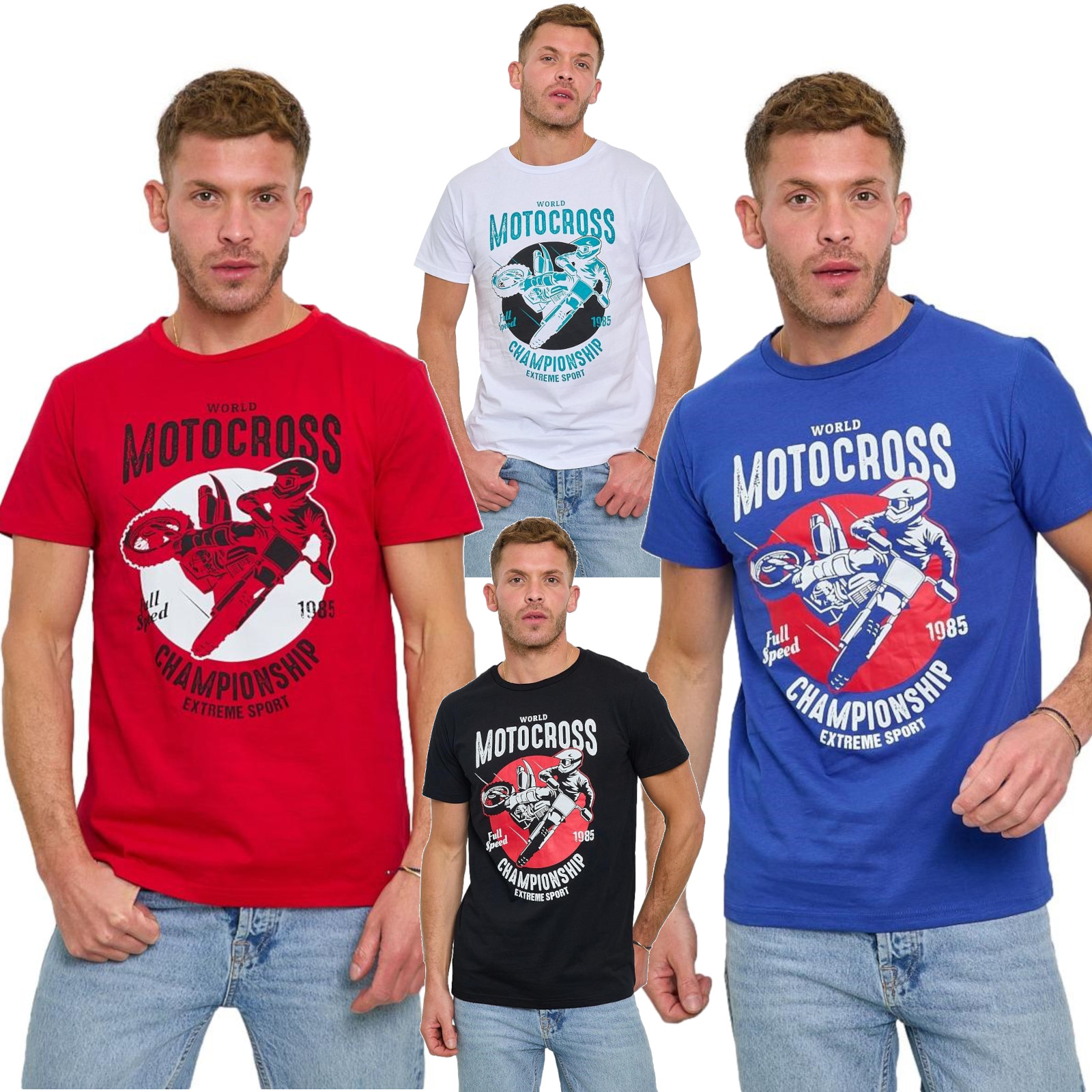 Mens Motocross Print Short Sleeve 100% Cotton T-Shirt ZY12 OFFERA A TEMPO