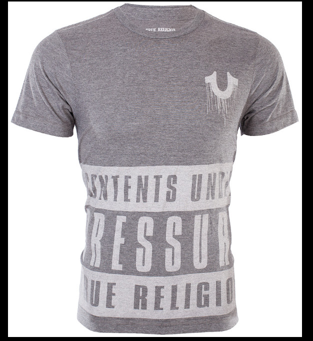 $68 TRUE RELIGION Grey CONTENTS Short Sleeve Designer Graphic T-shirt NWT