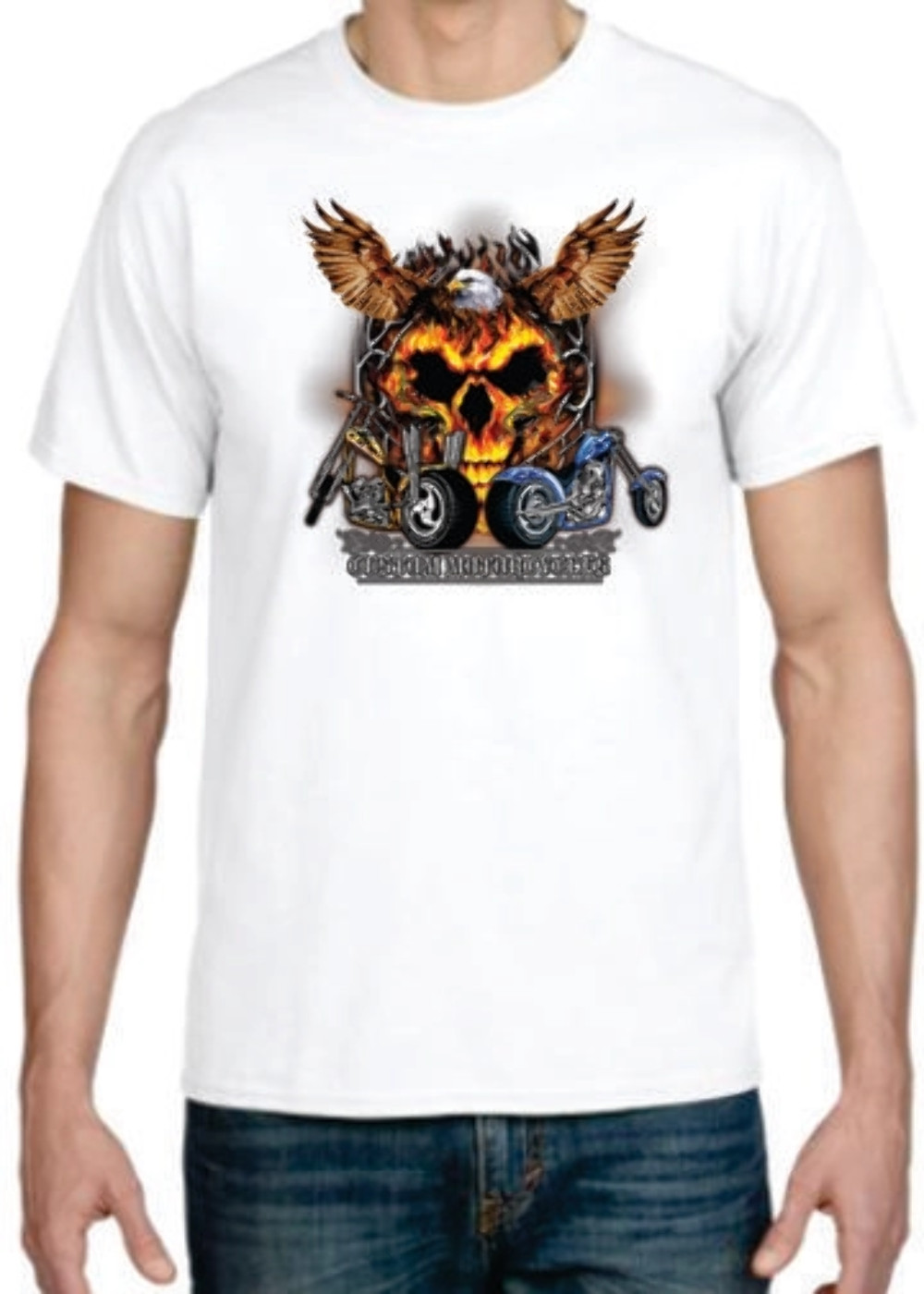 Adult DryBlend® T-Shirt – ( EAGLE SKULL RIDES – BIKER / CHOPPER)