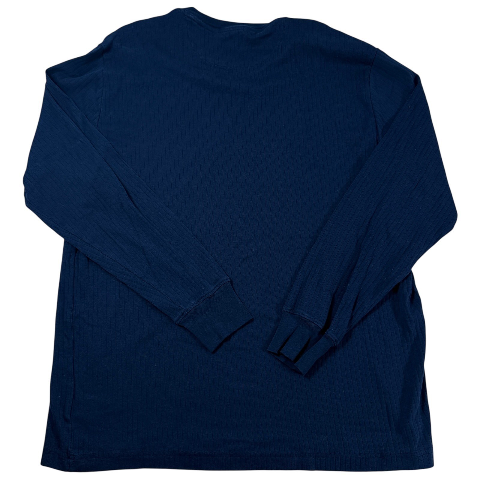 Lands End Mens Crew Neck Large Navy Blue Ribbed Long Sleeve 100% Cotton T-Shirt