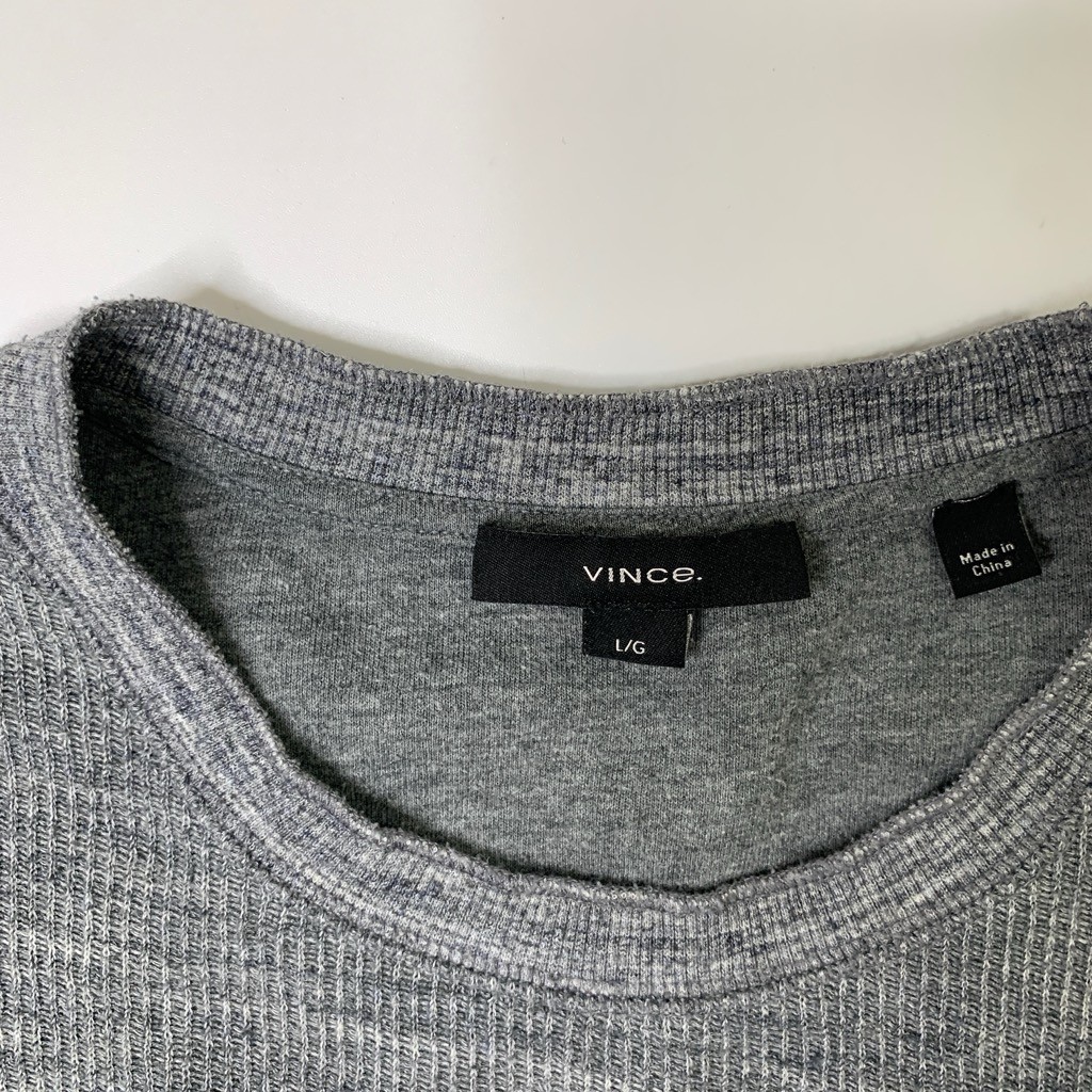 Vince Shirt Mens L Large Gray Thermal Knit Cotton Blend Crew Neck Long Sleeve