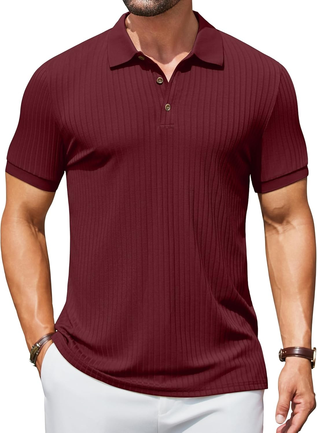 Men&rsquo;s Slim Fit Textured Polo Shirt Short Sleeve Casual Golf T-Shirt Summer Wear