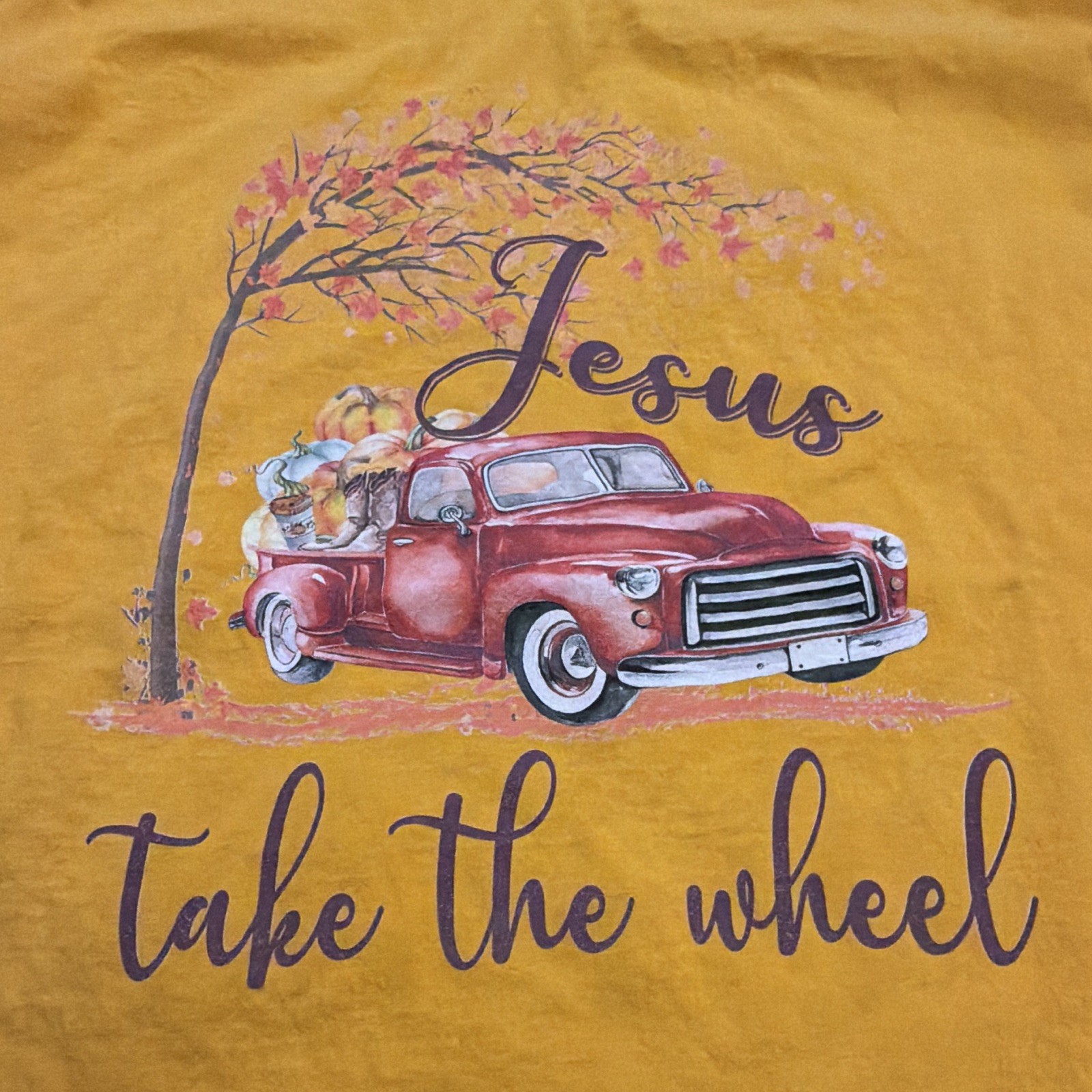 Hanes Tagless 3XL Yellow Crewneck Short Sleeve « Jesus Take the Wheel » Tee