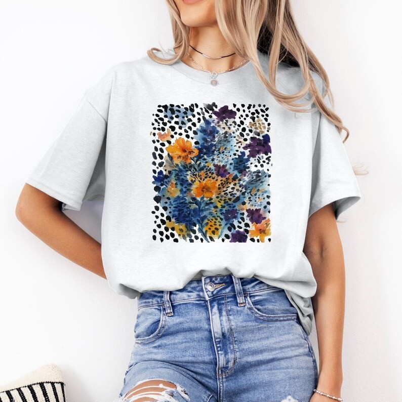 Watercolor Floral Comfort Tee Abstract Art Design Soft Relax