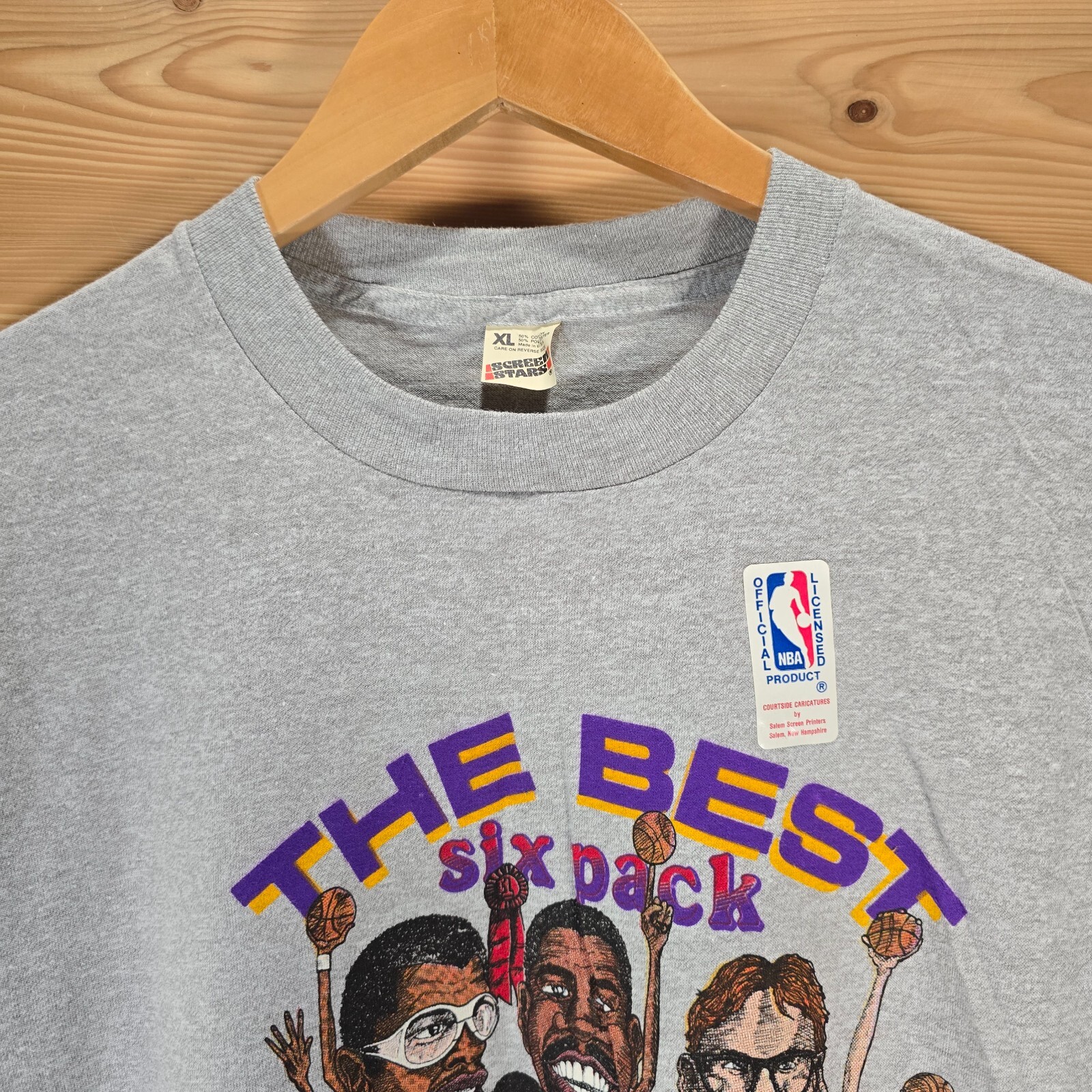 VTG Los Angeles Lakers Best Six Pack Kareem Magic Worthy T-Shirt Men Large 80s