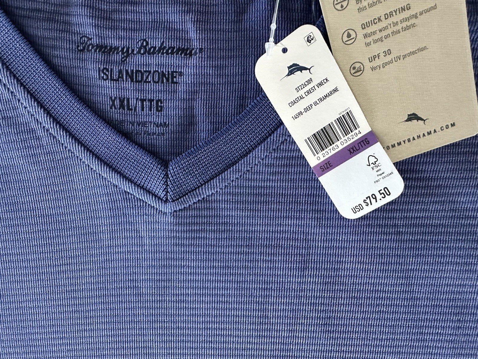Tommy Bahama Men&rsquo;s Island Zone Coastal Crest V-Neck T-shirt XXL 2XL Blue NWT