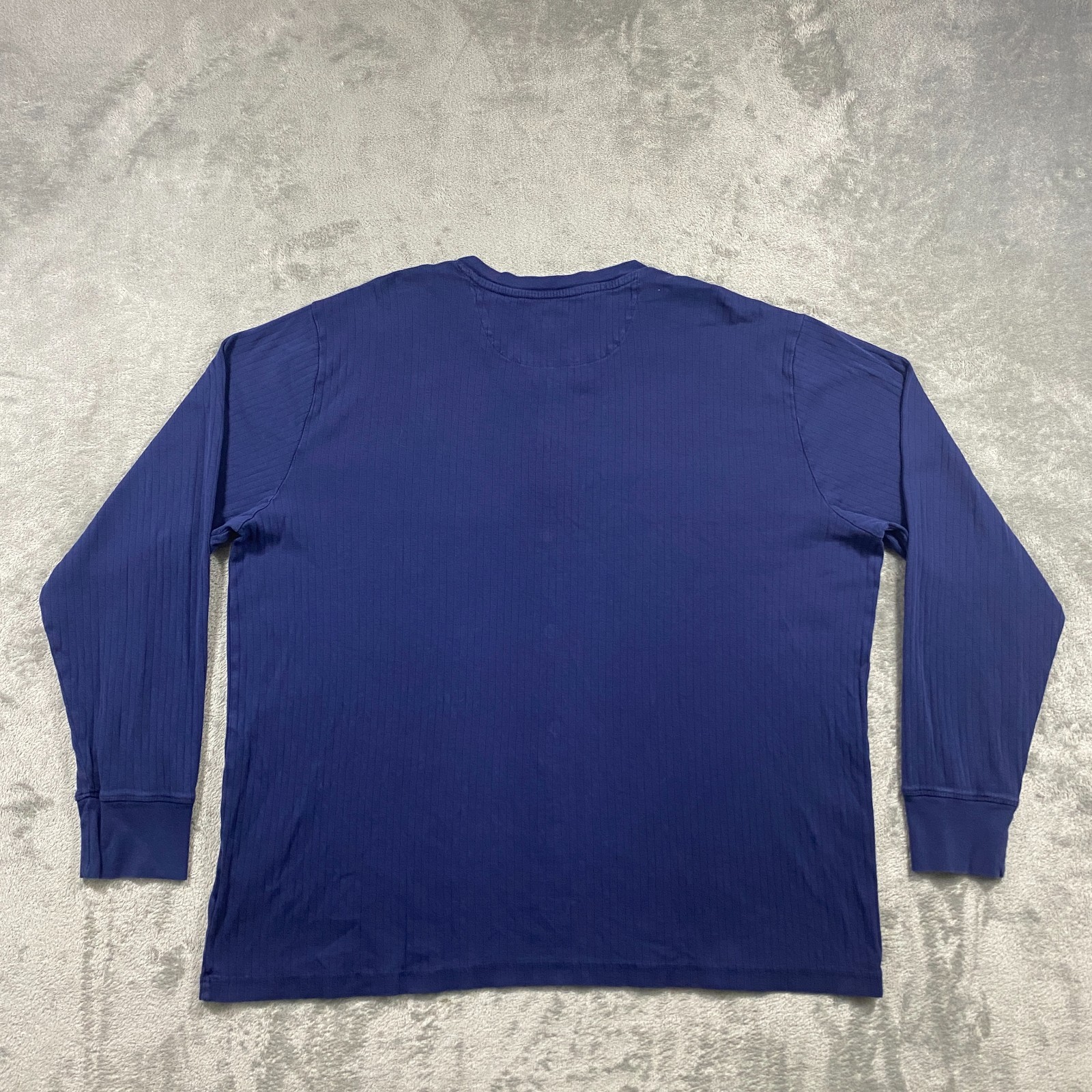 Lands&rsquo; End Henley Shirt Men&rsquo;s XL Navy Blue Long Sleeve Vertical Rib Knit Cotton