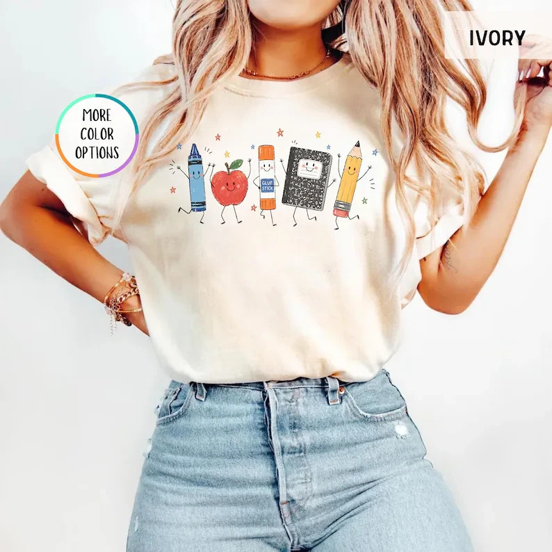 Cute School Supplies Teacher T-Shirt Back To School Graphic Tee Gift