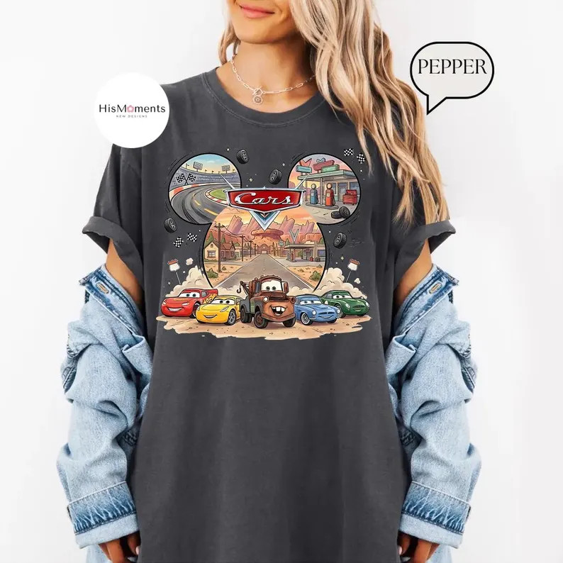 Cartoon Race Car Graphic Design Comfort T-Shirt